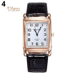 Dilara Men Women Fashion Faux Leather Band Square Dial Quartz Analog Wrist Watch Trinket - black