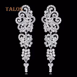 Women Long Dangle Chandelier Earrings Engagement Bridal Crystal Stone Jewelry Gift