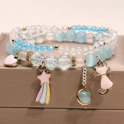 Fashion Cat Pendant Crystal Bracelet Female Simple Student&apos;s Girls Best Friend Bracelet Jewelry Gift - blue