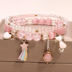 Fashion Cat Pendant Crystal Bracelet Female Simple Student&apos;s Girls Best Friend Bracelet Jewelry Gift - pink