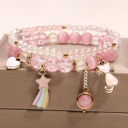 Fashion Cat Pendant Crystal Bracelet Female Simple Student&apos;s Girls Best Friend Bracelet Jewelry Gift - pink