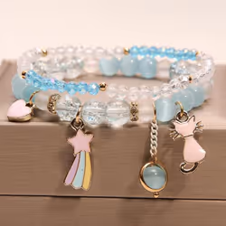 Fashion Cat Pendant Crystal Bracelet Female Simple Student&apos;s Girls Best Friend Bracelet Jewelry Gift - pink