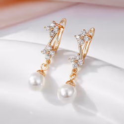 Kinel Shiny Zircon Pearl Long Dangle Earrings For Women Rose Gold Color Fine Jewelry Gift