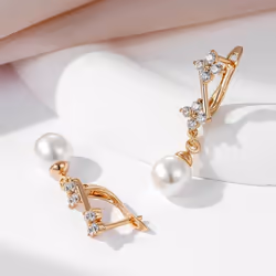 Kinel Shiny Zircon Pearl Long Dangle Earrings For Women Rose Gold Color Fine Jewelry Gift