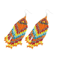 Women Bohemian Long Beaded Tassel Drop Dangle Hook Earrings Party Jewelry Gift - orange