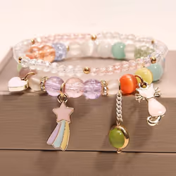 Fashion Cat Pendant Crystal Bracelet Female Simple Student&apos;s Girls Best Friend Bracelet Jewelry Gift - multicolor