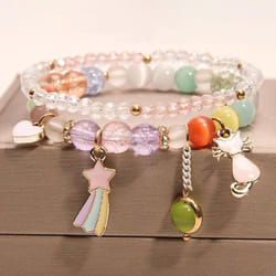 Fashion Cat Pendant Crystal Bracelet Female Simple Student&apos;s Girls Best Friend Bracelet Jewelry Gift - multicolor