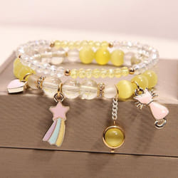 Fashion Cat Pendant Crystal Bracelet Female Simple Student&apos;s Girls Best Friend Bracelet Jewelry Gift - yellow