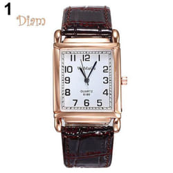 Dilara Men Women Fashion Faux Leather Band Square Dial Quartz Analog Wrist Watch Trinket - brown