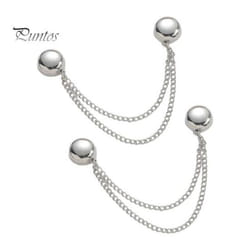2pcs Multi-function Magnetic Clothing Clip With Chain Multi-purpose Pinless Metal Buttons Clip Clothes Scarf Trouser Legs Cuff Fixing Magnet - silver
