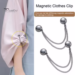 2pcs Multi-function Magnetic Clothing Clip With Chain Multi-purpose Pinless Metal Buttons Clip Clothes Scarf Trouser Legs Cuff Fixing Magnet - silver
