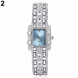 Lady Slim Watch Band Bracelet Quartz Rectangle Case Watch - blue