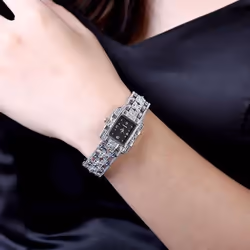 Lady Slim Watch Band Bracelet Quartz Rectangle Case Watch - blue