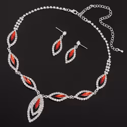 Fashion Crystal Jewelry Set Jewelry Colorful Necklace Set Earring And Necklace Accessory For Party - red, set