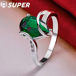 925 Sterling Silver Green Aaa Zircon Ring Jewelry - 9#
