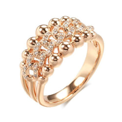 Luxury Gold Color Double Ball Hollow Chain Full Zircon Rings For Women Personality Jewelry - as the picture, 6