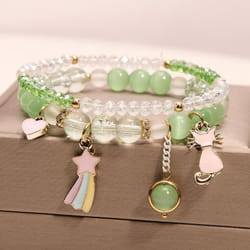 Fashion Cat Pendant Crystal Bracelet Female Simple Student&apos;s Girls Best Friend Bracelet Jewelry Gift - green