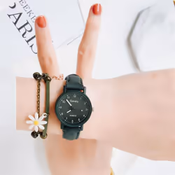 Women Fashion Watch Simple Leather Bracelet Watch Set Quartz Wristwatches Casual Female Clock - light green