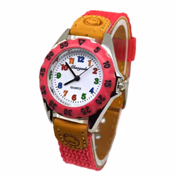 Cute Boys Girls Quartz Watch Kids Children"s Fabric Strap Student Time Clock Wristwatch Gifts - red