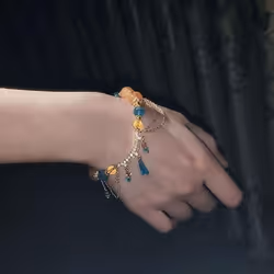 Simple Alloy Till The End Of The Moon Chinese Jewelry Tassel Chain Women Bracelet Beads Pendant - B