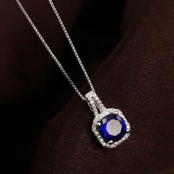 Lindon Fashion Necklace Zircon Pendant Women Wedding Gift Fine Jewellery Pendants - blue