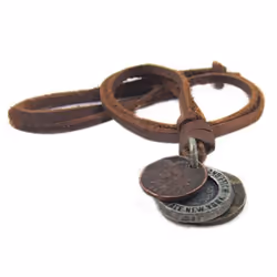 Fashion Men&apos;s Women&apos;s Charm Choker 3 Coins Pendant Genuine Leather Necklace