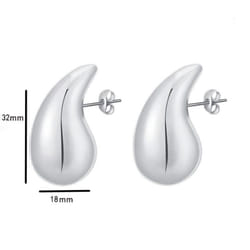 Vintage Gold Color Plated Chunky Dome Drop Earrings for Women Glossy Stainless Steel Thick Teardrop Earring Jewelry - Silver