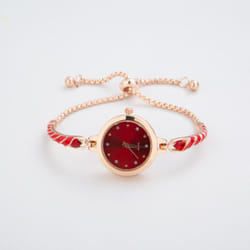 Elegant Bracelet Watches For Women Ladies Adjustable Bracelets Watch Fashion Quartz Wristwatches Gift - Red