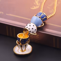 Women Enamel Teacup Pendant Necklace