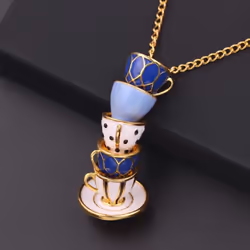 Women Enamel Teacup Pendant Necklace