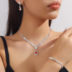 Luxury Bridal Jewelry Set: Women's Earrings, Necklace, And Bracelet Trio - red, three-piece suit
