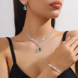 Luxury Bridal Jewelry Set: Women&apos;s Earrings, Necklace, And Bracelet Trio - green, three-piece suit