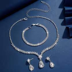 Luxury Bridal Jewelry Set: Women&apos;s Earrings, Necklace, And Bracelet Trio - green, three-piece suit