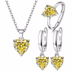 Anenjery Love Heart Zirconia Pendant Necklace Earrings Ring Jewelry Sets For Women Anniversary Engagement Party Jewelry Bijou ...