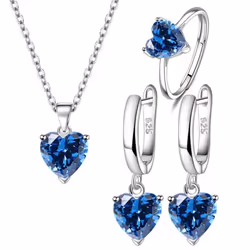 Anenjery Love Heart Zirconia Pendant Necklace Earrings Ring Jewelry Sets For Women Anniversary Engagement Party Jewelry Bijoux - yellow, Resizable
