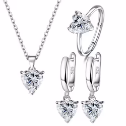 Anenjery Love Heart Zirconia Pendant Necklace Earrings Ring Jewelry Sets For Women Anniversary Engagement Party Jewelry Bijou ...