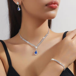 Luxury Bridal Jewelry Set: Women&apos;s Earrings, Necklace, And Bracelet Trio - blue, three-piece suit