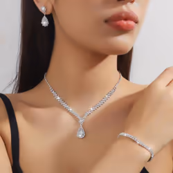 Luxury Bridal Jewelry Set: Women&apos;s Earrings, Necklace, And Bracelet Trio - white, three-piece suit