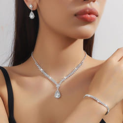 Luxury Bridal Jewelry Set: Women&apos;s Earrings, Necklace, And Bracelet Trio - white, three-piece suit