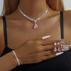 Luxury Bridal Jewelry Set: Women&apos;s Earrings, Necklace, And Bracelet Trio - pink, three-piece set
