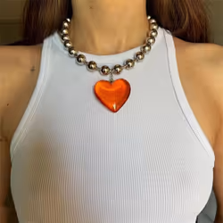 Girls Party Jewelry Short Choker Necklaces For Women Beads Chains Colorful Glass Hip Hop Minimalist Love Heart Pendant - oran ...