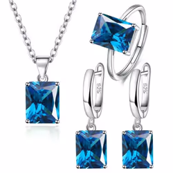 Anenjery Square Zirconia Pendant Necklace Earrings Ring Jewelry Sets For Women Anniversary Party Jewelry Gift Bijoux Femme - ...