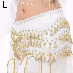 Women&apos;s 3 Rows Belly Dancing Clothing Waist Chain Belt Accessories Hip Scarf Belt Gold Silver Coins