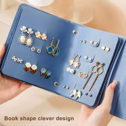 Bag Book Design Wear Resistant Lightweight Earring Storage Foldable Jewelry Earring Organizer Travel Earring - blue