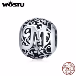 Wostu Authentic Original 925 Sterling Silver Mori Letter A-z Charm Beads For Women Bracelet & Bangle Diy Jewelry Making - M