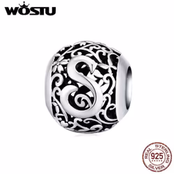Wostu Authentic Original 925 Sterling Silver Mori Letter A-z Charm Beads For Women Bracelet & Bangle Diy Jewelry Making - S