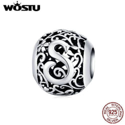 Wostu Authentic Original 925 Sterling Silver Mori Letter A-z Charm Beads For Women Bracelet & Bangle Diy Jewelry Making - S
