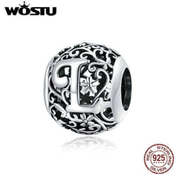 Wostu Authentic Original 925 Sterling Silver Mori Letter A-z Charm Beads For Women Bracelet & Bangle Diy Jewelry Making - L