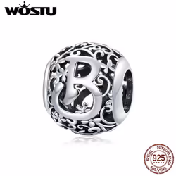 Wostu Authentic Original 925 Sterling Silver Mori Letter A-z Charm Beads For Women Bracelet & Bangle Diy Jewelry Making - B
