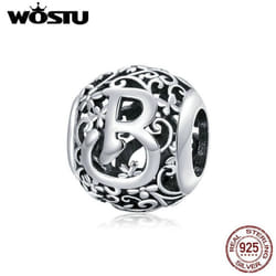 Wostu Authentic Original 925 Sterling Silver Mori Letter A-z Charm Beads For Women Bracelet & Bangle Diy Jewelry Making - B